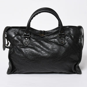 Very Good Condition BALENCIAGA Balenciaga The City 2WAY Handbag 115748 Black Lambskin Shoulder Bag Bronze Hardware 4a009043