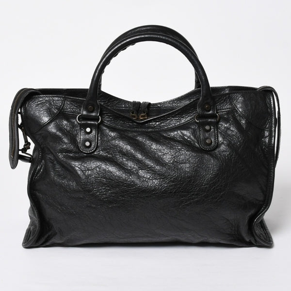 Very Good Condition BALENCIAGA Balenciaga The City 2WAY Handbag 115748 Black Lambskin Shoulder Bag Bronze Hardware 4a009043