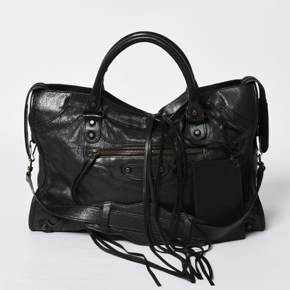 Very Good Condition BALENCIAGA Balenciaga The City 2WAY Handbag 115748 Shoulder Bag Black Silver Hardware Used 4a009044