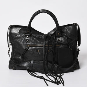 Very Good Condition BALENCIAGA Balenciaga The City 2WAY Handbag 115748 Shoulder Bag Black Silver Hardware Used 4a009044