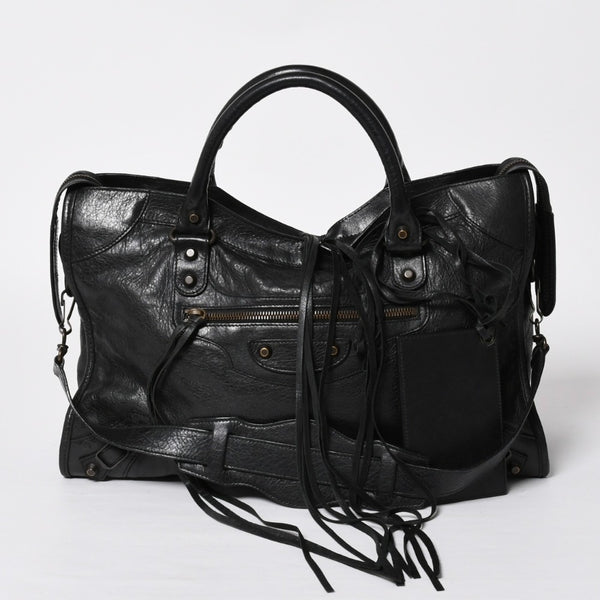 Very Good Condition BALENCIAGA Balenciaga The City 2WAY Handbag 115748 Shoulder Bag Black Silver Hardware Used 4a009044