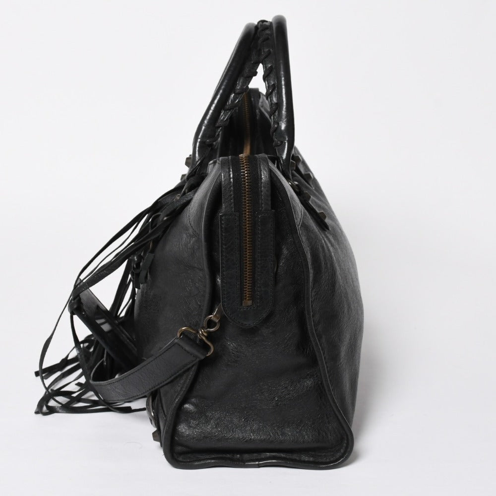 Very Good Condition BALENCIAGA Balenciaga The City 2WAY Handbag 115748 Shoulder Bag Black Silver Hardware Used 4a009044
