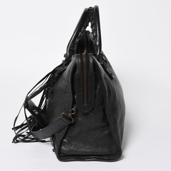 Very Good Condition BALENCIAGA Balenciaga The City 2WAY Handbag 115748 Shoulder Bag Black Silver Hardware Used 4a009044