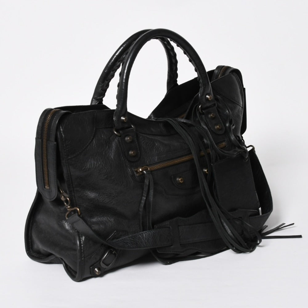 Very Good Condition BALENCIAGA Balenciaga The City 2WAY Handbag 115748 Shoulder Bag Black Silver Hardware Used 4a009044