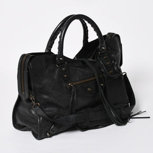 Very Good Condition BALENCIAGA Balenciaga The City 2WAY Handbag 115748 Shoulder Bag Black Silver Hardware Used 4a009044