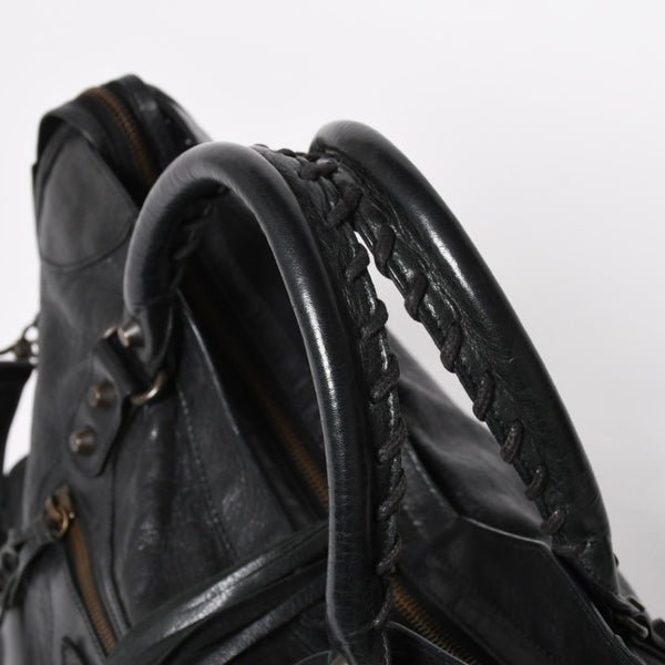 Very Good Condition BALENCIAGA Balenciaga The City 2WAY Handbag 115748 Shoulder Bag Black Silver Hardware Used 4a009044