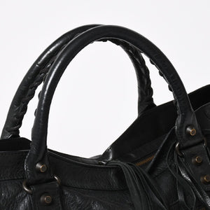 Very Good Condition BALENCIAGA Balenciaga The City 2WAY Handbag 115748 Shoulder Bag Black Silver Hardware Used 4a009044