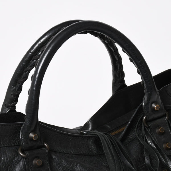 Very Good Condition BALENCIAGA Balenciaga The City 2WAY Handbag 115748 Shoulder Bag Black Silver Hardware Used 4a009044