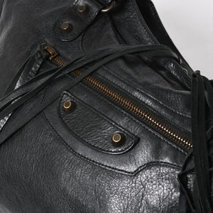 Very Good Condition BALENCIAGA Balenciaga The City 2WAY Handbag 115748 Shoulder Bag Black Silver Hardware Used 4a009044