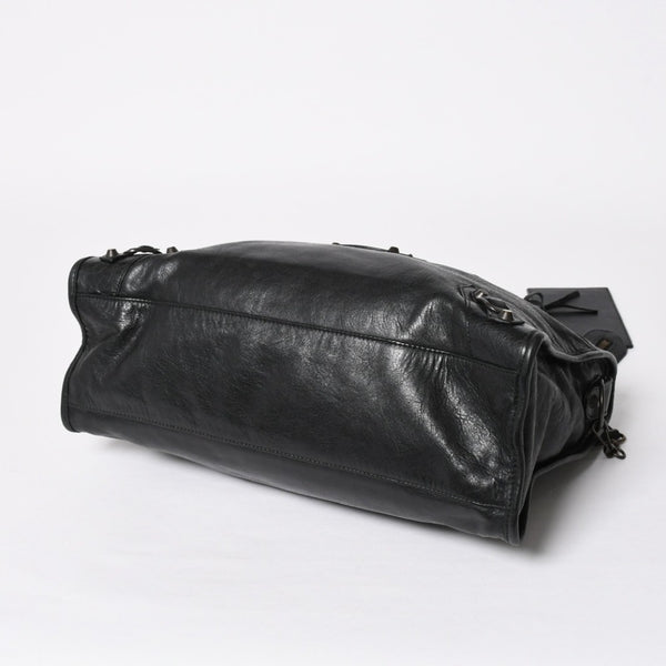 Very Good Condition BALENCIAGA Balenciaga The City 2WAY Handbag 115748 Shoulder Bag Black Silver Hardware Used 4a009044