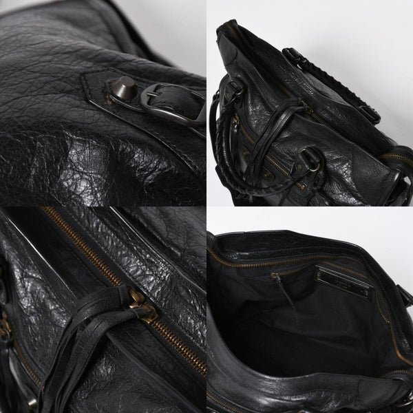 Very Good Condition BALENCIAGA Balenciaga The City 2WAY Handbag 115748 Black Lambskin Shoulder Bag Bronze Hardware 4a009043