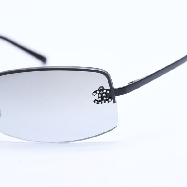 Very good condition CHANEL half rim sunglasses eyewear 4093-B c.170/11 size 56□16 130 here mark rhinestone used 4a008584