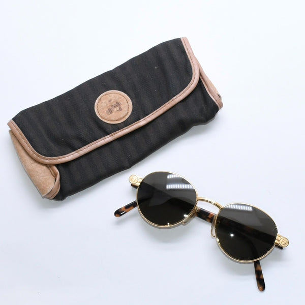 極美品 FENDI フェンディ サングラス アイウェア FS 303 サイズ48□18 140 べっ甲カラー ゴールド メタル アセテート 中古 4a008505