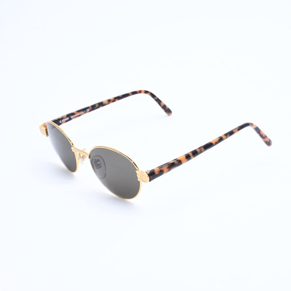 極美品 FENDI フェンディ サングラス アイウェア FS 303 サイズ48□18 140 べっ甲カラー ゴールド メタル アセテート 中古 4a008505