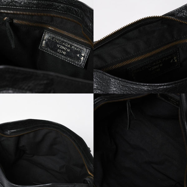 Very Good Condition BALENCIAGA Balenciaga The City 2WAY Handbag 115748 Black Lambskin Shoulder Bag Bronze Hardware 4a009043