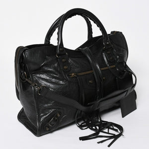 Very Good Condition BALENCIAGA Balenciaga The City 2WAY Handbag 115748 Black Lambskin Shoulder Bag Bronze Hardware 4a009043