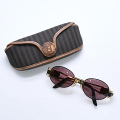 極美品 FENDI フェンディ FFロゴ サングラス メガネ SL 7040 イタリア製 メタル ゴールド ブラック 中古 4a008503