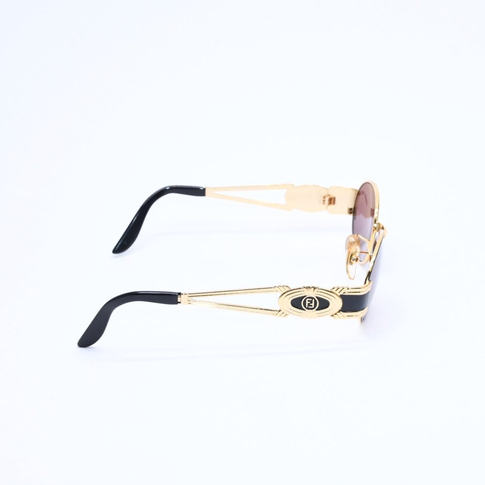 極美品 FENDI フェンディ FFロゴ サングラス メガネ SL 7040 イタリア製 メタル ゴールド ブラック 中古 4a008503