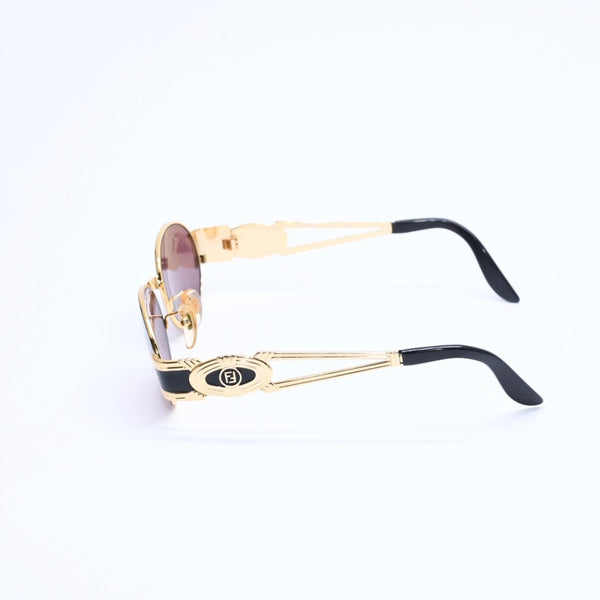 極美品 FENDI フェンディ FFロゴ サングラス メガネ SL 7040 イタリア製 メタル ゴールド ブラック 中古 4a008503