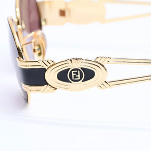 極美品 FENDI フェンディ FFロゴ サングラス メガネ SL 7040 イタリア製 メタル ゴールド ブラック 中古 4a008503
