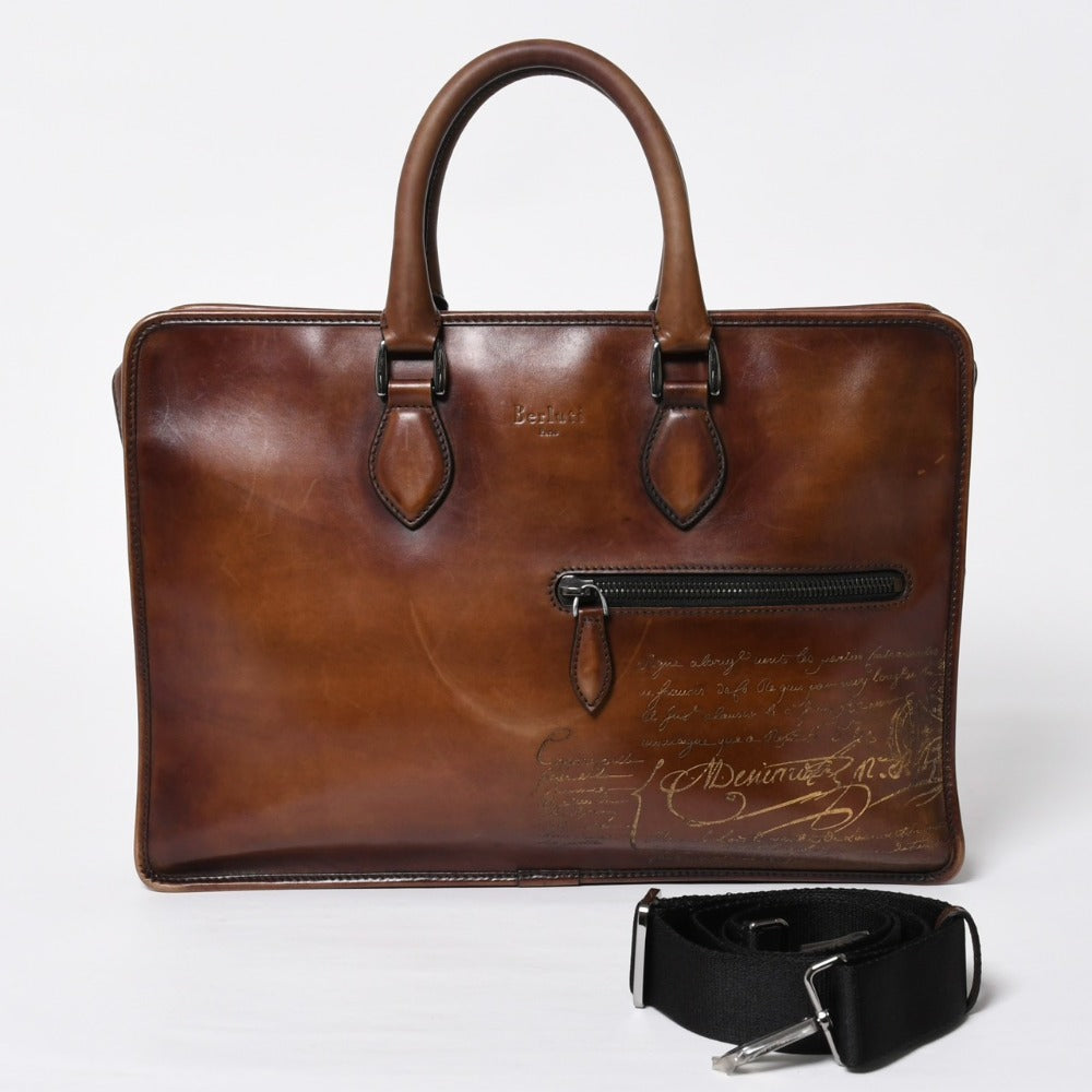 Berluti Angour 2WAY Handbag Calligraphy Scritto Swipe Patine Leather Briefcase Business Bag Brown Good Condition Used 4a008937