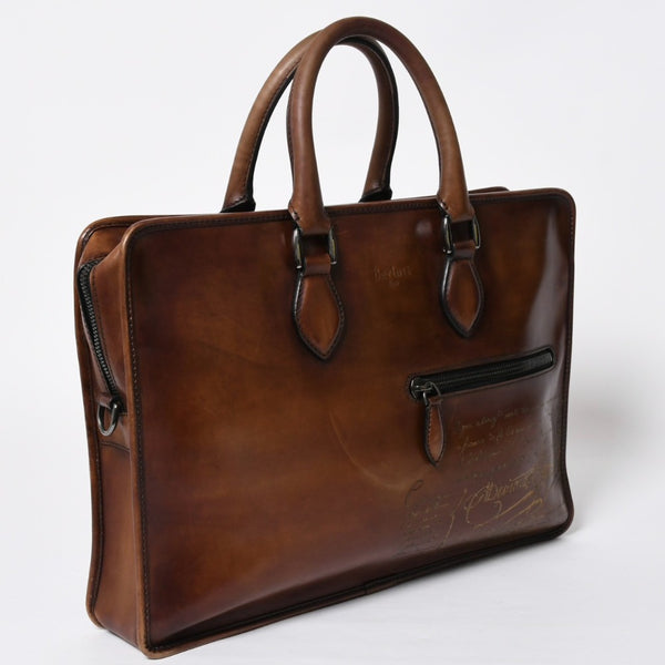 Berluti Angour 2WAY Handbag Calligraphy Scritto Swipe Patine Leather Briefcase Business Bag Brown Good Condition Used 4a008937