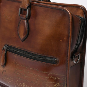 Berluti Angour 2WAY Handbag Calligraphy Scritto Swipe Patine Leather Briefcase Business Bag Brown Good Condition Used 4a008937