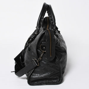 Very Good Condition BALENCIAGA Balenciaga The City 2WAY Handbag 115748 Black Lambskin Shoulder Bag Bronze Hardware 4a009043