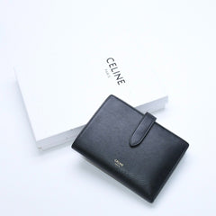 CELINE Medium Strap Wallet Bifold Wallet Wallet Black Gold Hardware F-PB-2240 Leather Good Condition Used 4a008864