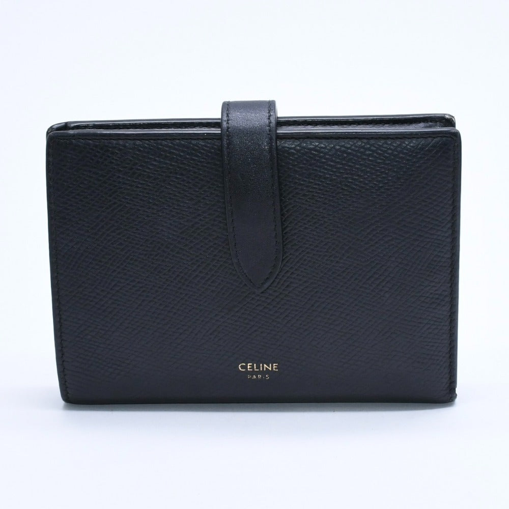 CELINE Medium Strap Wallet Bifold Wallet Wallet Black Gold Hardware F-PB-2240 Leather Good Condition Used 4a008864