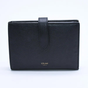 CELINE Medium Strap Wallet Bifold Wallet Wallet Black Gold Hardware F-PB-2240 Leather Good Condition Used 4a008864