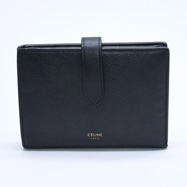 CELINE Medium Strap Wallet Bifold Wallet Wallet Black Gold Hardware F-PB-2240 Leather Good Condition Used 4a008864
