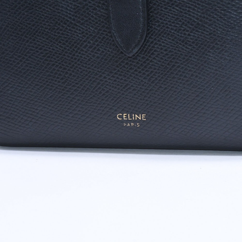 CELINE セリーヌ ミディアム ストラップウォレット 2つ折り財布 財布 ブラック ゴールド金具 F-PB-2240 レザー 美品 中古 4a008864