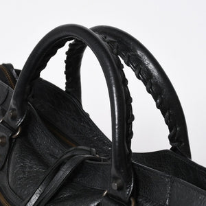 Very Good Condition BALENCIAGA Balenciaga The City 2WAY Handbag 115748 Black Lambskin Shoulder Bag Bronze Hardware 4a009043