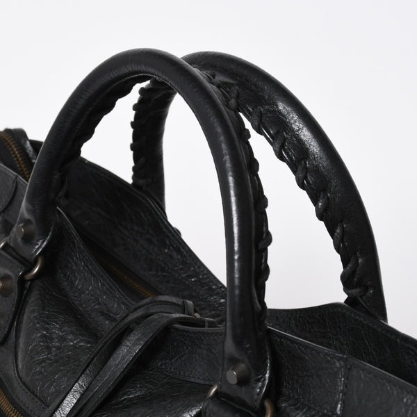 Very Good Condition BALENCIAGA Balenciaga The City 2WAY Handbag 115748 Black Lambskin Shoulder Bag Bronze Hardware 4a009043