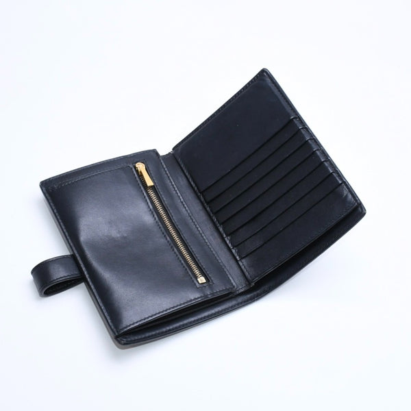 CELINE Medium Strap Wallet Bifold Wallet Wallet Black Gold Hardware F-PB-2240 Leather Good Condition Used 4a008864