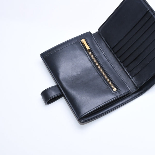 CELINE Medium Strap Wallet Bifold Wallet Wallet Black Gold Hardware F-PB-2240 Leather Good Condition Used 4a008864