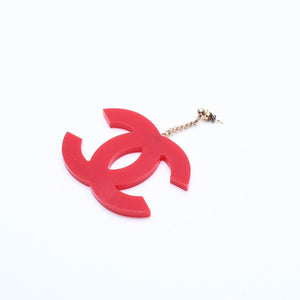 CHANEL Coco Mark Earrings Both Ears Jumbo CC Vintage 01A Engraved Plastic Metal Red Gold Hardware Good Condition Used 4a008607