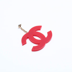 CHANEL Coco Mark Earrings Both Ears Jumbo CC Vintage 01A Engraved Plastic Metal Red Gold Hardware Good Condition Used 4a008607