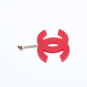 CHANEL Coco Mark Earrings Both Ears Jumbo CC Vintage 01A Engraved Plastic Metal Red Gold Hardware Good Condition Used 4a008607