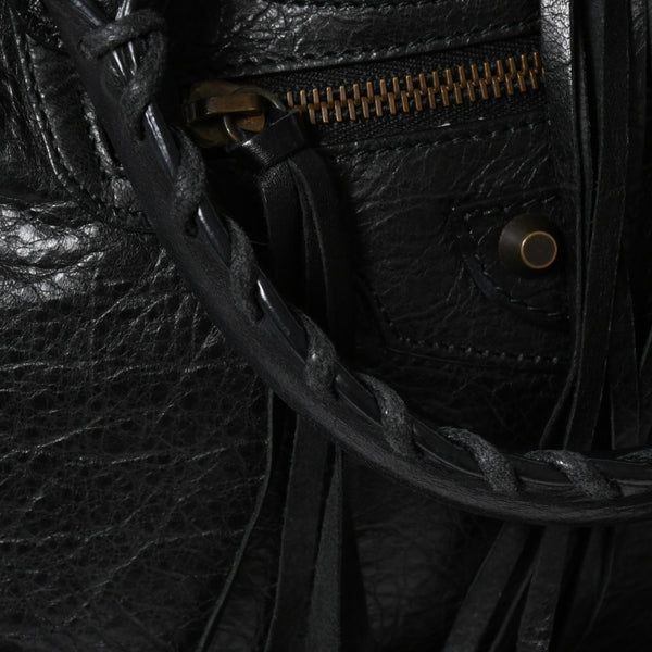 Very Good Condition BALENCIAGA Balenciaga The City 2WAY Handbag 115748 Black Lambskin Shoulder Bag Bronze Hardware 4a009043