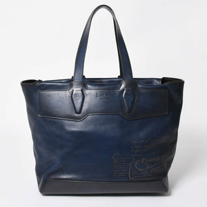 Berluti Berluti Tote Bag Handbag Calligraphy Fiorescrit Navy Blue Leather G0118 Good Condition Used 4a008938