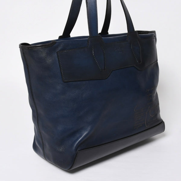 Berluti Berluti Tote Bag Handbag Calligraphy Fiorescrit Navy Blue Leather G0118 Good Condition Used 4a008938