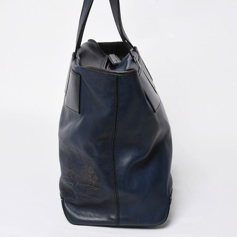 Berluti Berluti Tote Bag Handbag Calligraphy Fiorescrit Navy Blue Leather G0118 Good Condition Used 4a008938