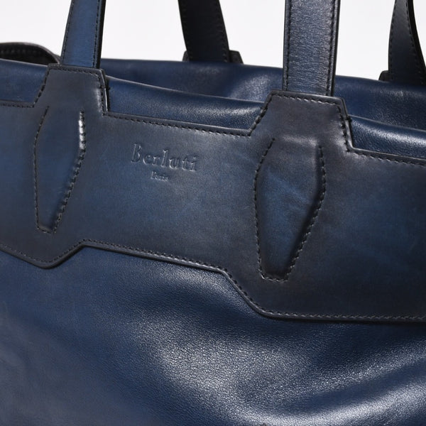 Berluti Berluti Tote Bag Handbag Calligraphy Fiorescrit Navy Blue Leather G0118 Good Condition Used 4a008938