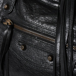 Very Good Condition BALENCIAGA Balenciaga The City 2WAY Handbag 115748 Black Lambskin Shoulder Bag Bronze Hardware 4a009043