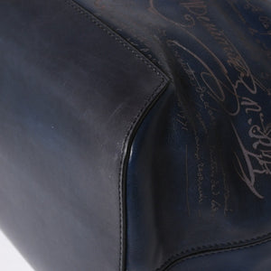 Berluti Berluti Tote Bag Handbag Calligraphy Fiorescrit Navy Blue Leather G0118 Good Condition Used 4a008938