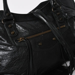 Very Good Condition BALENCIAGA Balenciaga The City 2WAY Handbag 115748 Black Lambskin Shoulder Bag Bronze Hardware 4a009043