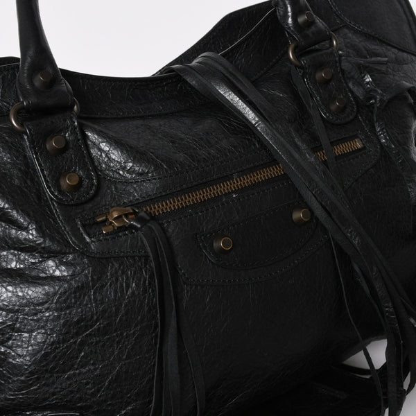 Very Good Condition BALENCIAGA Balenciaga The City 2WAY Handbag 115748 Black Lambskin Shoulder Bag Bronze Hardware 4a009043