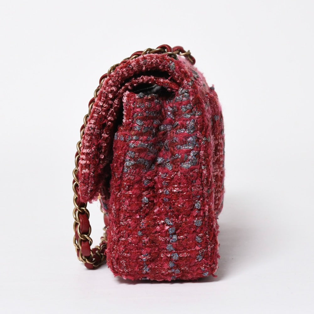 極美品 CHANEL シャネル マトラッセ ダブルフラップ チェーンショルダーバッグ 25 ココマーク ツイード ボルドー ゴールド金具 19番台 中古 4a009040